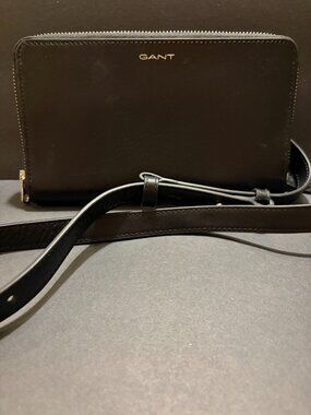GANT Brand Black Leather Crossbody Wallet